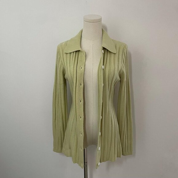 Sabo Nessi Sage Green Ribbed Button-Up Cardigan | Women’s Size Small (AUS 8 / US - Picture 2 of 7